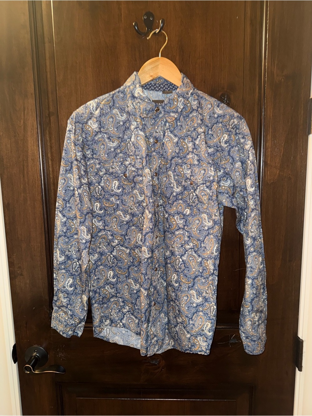 Blue Paisley Long-Sleeve Button-Up Shirt